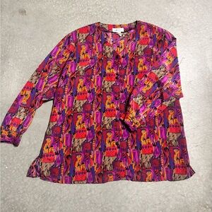 Colorful Abstract Print  vintage 80s Blouse